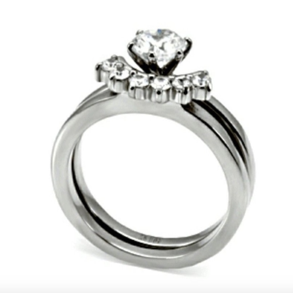 Silver Cubic Zirconia Wedding Band Ring Set Band Duo size 8 - Picture 3 of 12